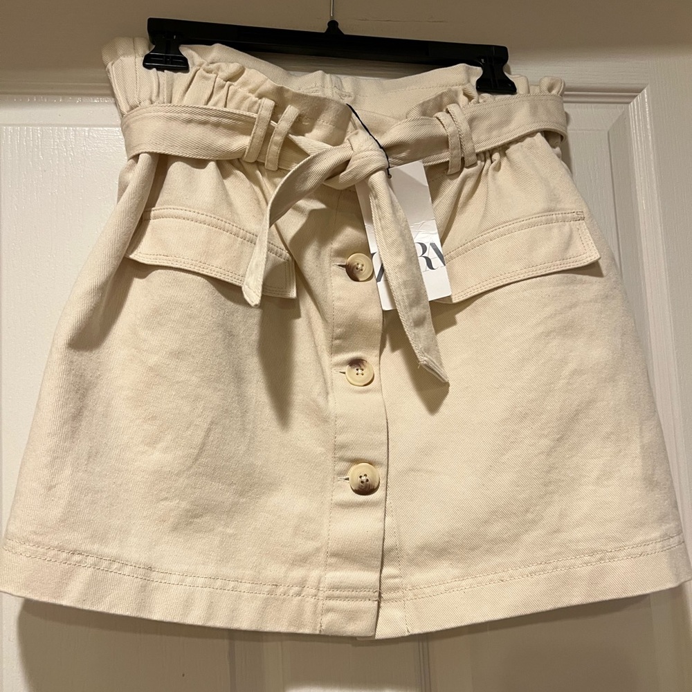 NWT Zara cream button bow belt skirt - Picture 3 of 7